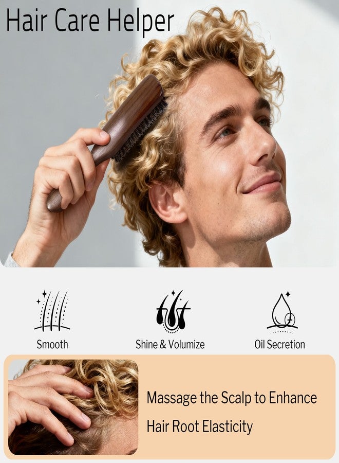 STYLEMATE Boar Bristle Hair Brush for Men, Mens Slick Back Hair Brush with Stiff Bristles & Wooden Walnut Handle for Thick & Fine Hair Smoothing, Detangling, Styling, Beard Straightens - Image 4